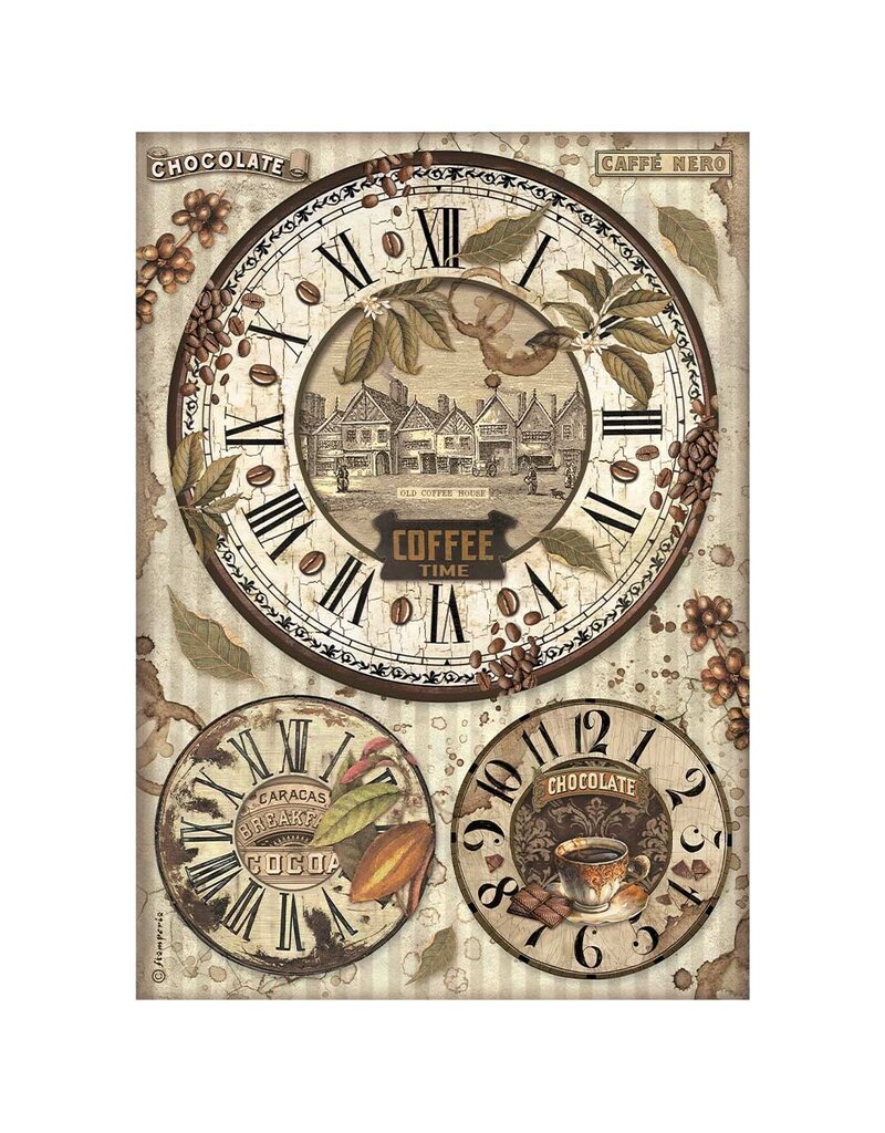 Stamperia A4 Rice paper packed - Coffee and Chocolate clocks