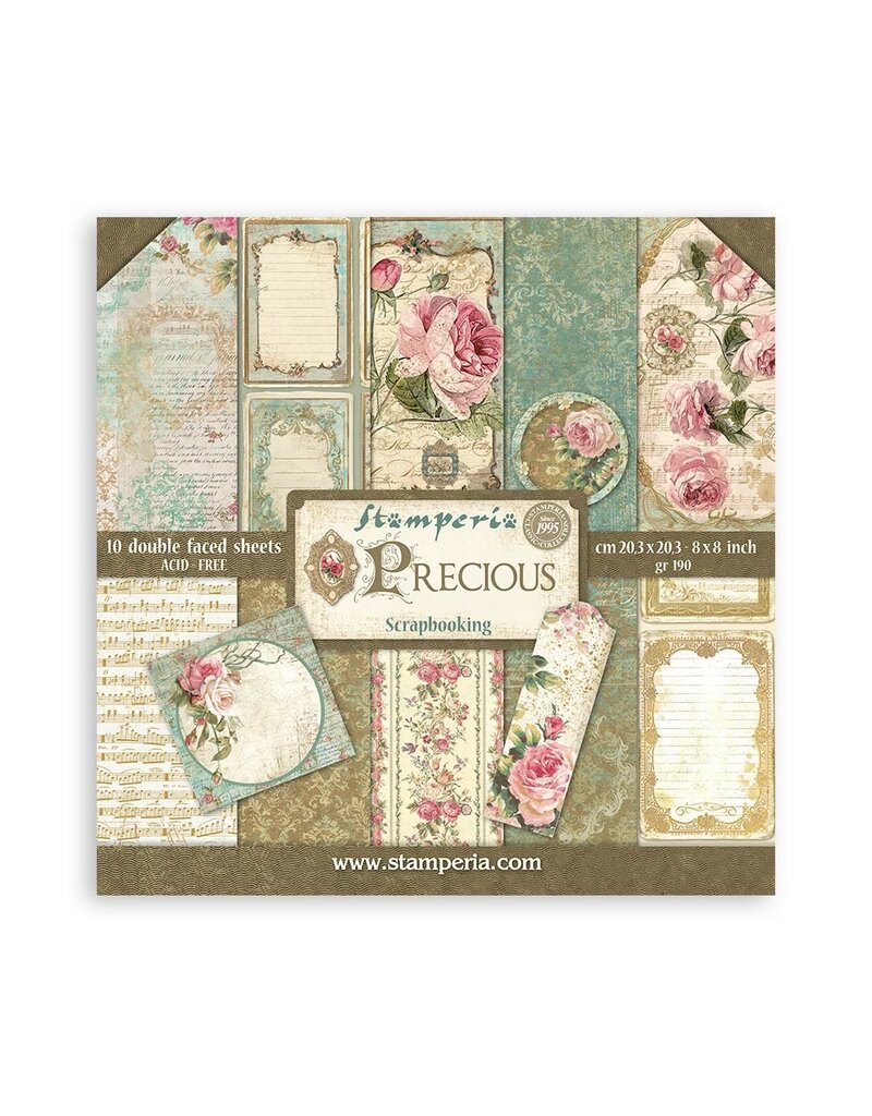 Stamperia Scrapbooking Small Pad 10 sheets cm 20,3X20,3 (8"X8") - Precious