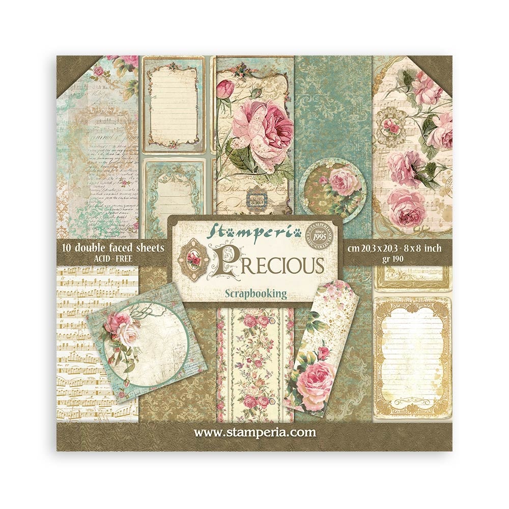 Stamperia Scrapbooking Small Pad 10 sheets cm 20,3X20,3 (8"X8") - Precious
