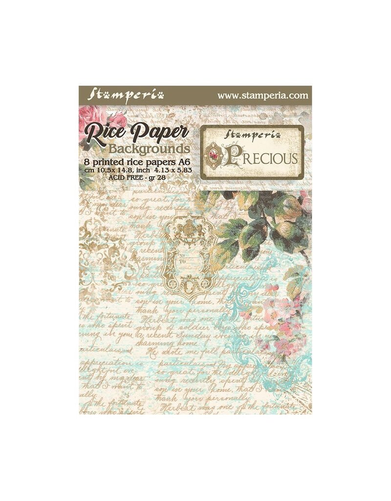 Stamperia Selection 8 Rice paper A6 backgrounds - Precious