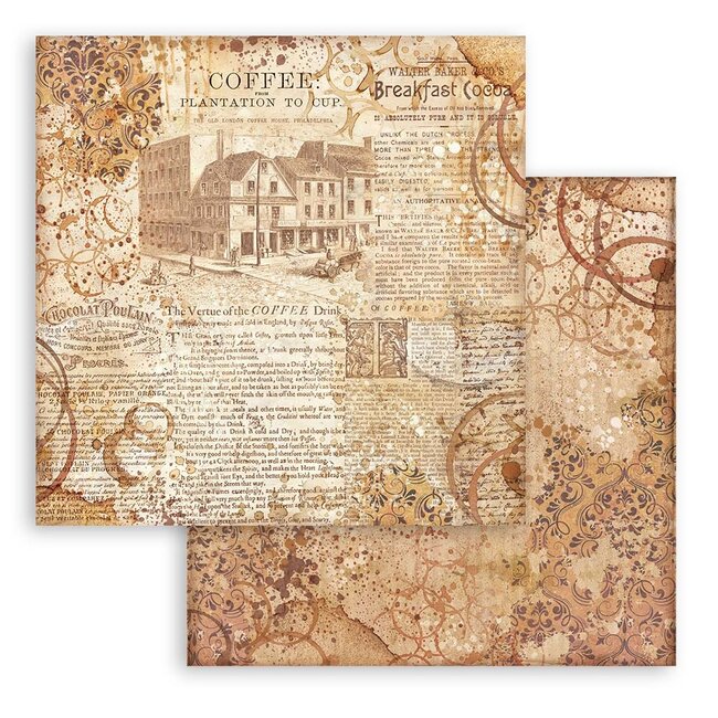 Stamperia Papierblok 20,3x20,3 cm - 10 vellen -  Backgrounds Selection - Coffee and Chocolate