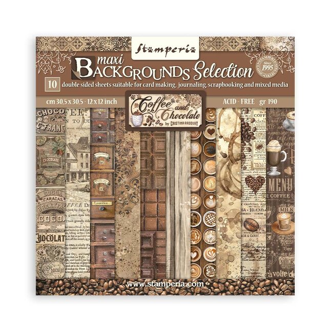 Stamperia Scrapbooking Pad 10 sheets cm 30,5x30,5 (12"x12") Maxi Background selection -  Coffee and Chocolate