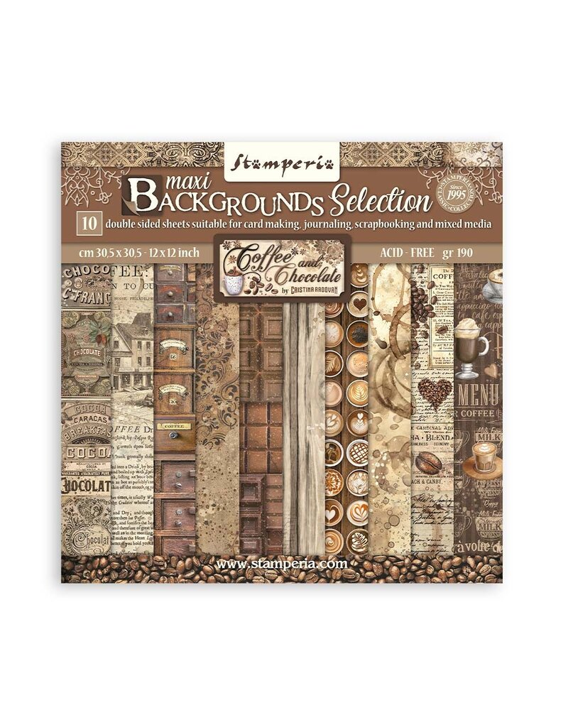 Stamperia Scrapbooking Pad 10 sheets cm 30,5x30,5 (12"x12") Maxi Background selection -  Coffee and Chocolate