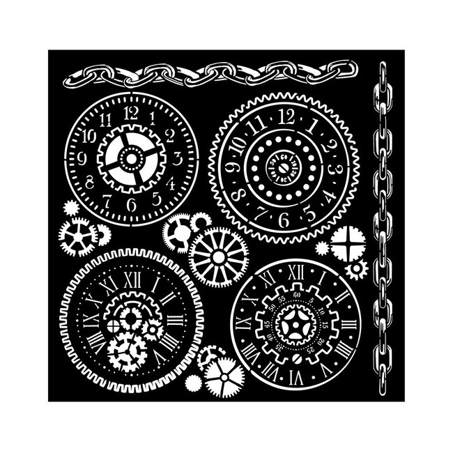 Stamperia Thick stencil cm 18X18 - Voyages Fantastiques gears