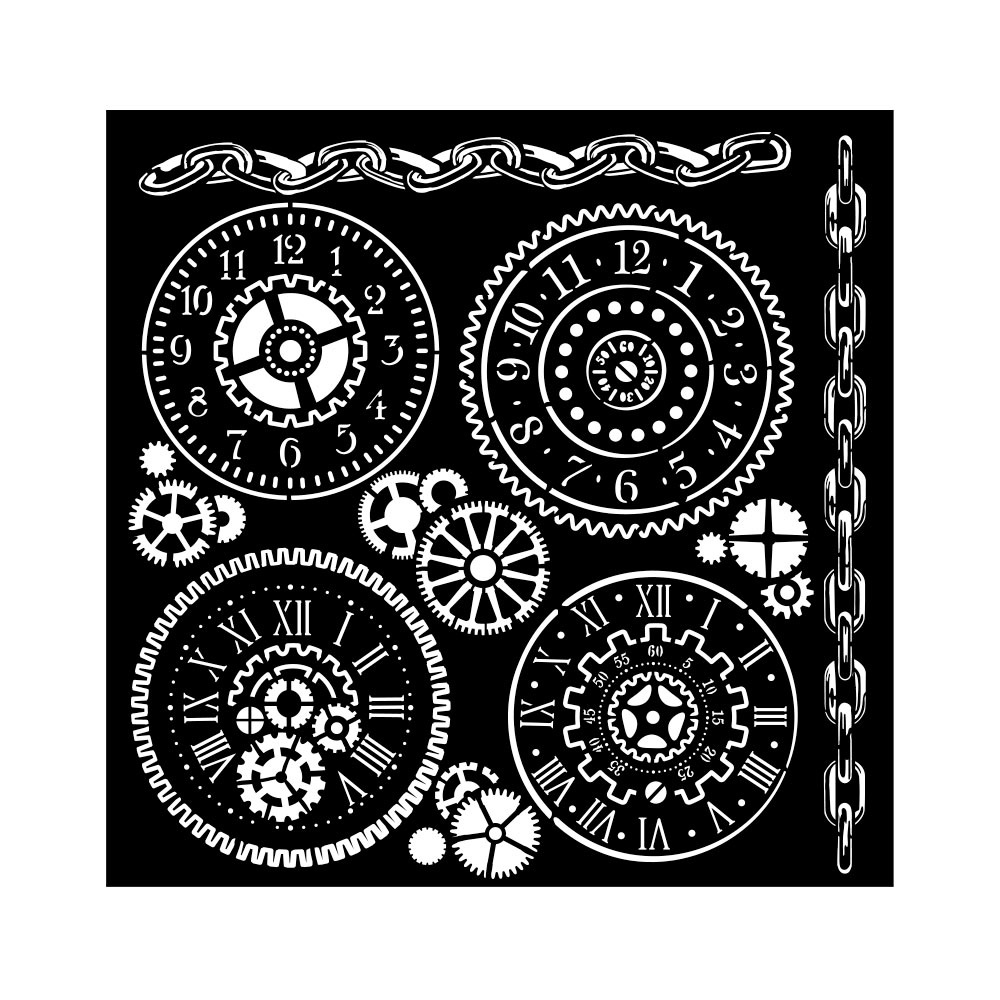 Stamperia Thick stencil cm 18X18 - Voyages Fantastiques gears