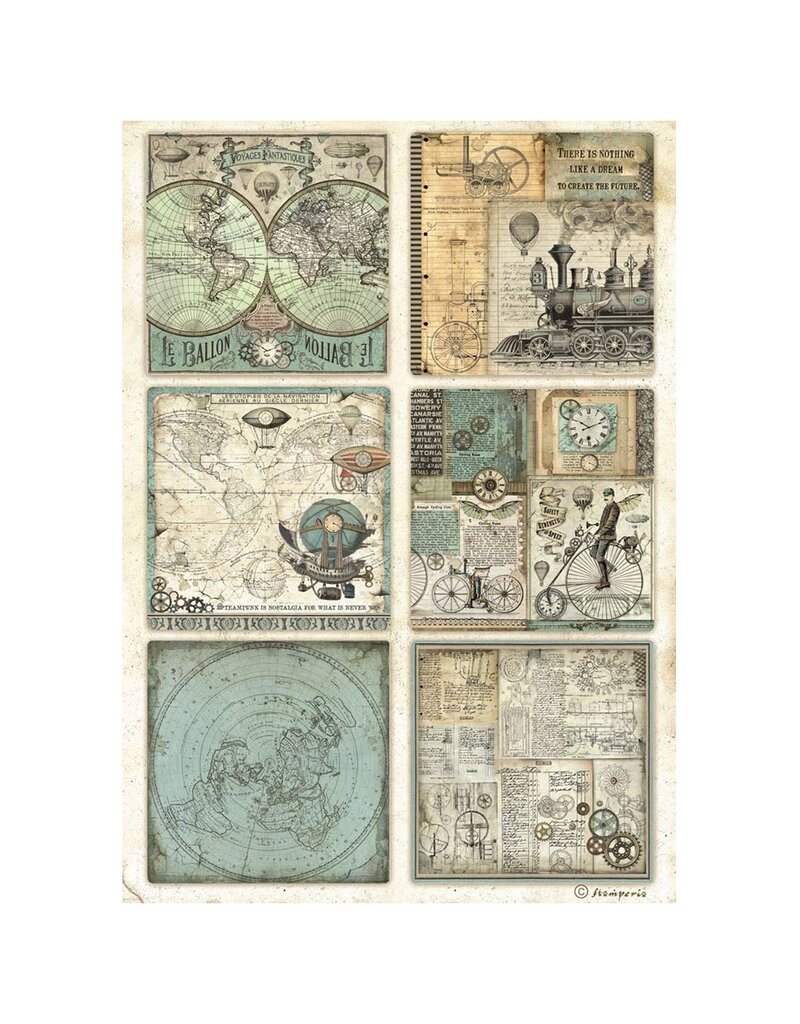 Stamperia A4 Rice paper packed - Voyages Fantastiques 6 cards
