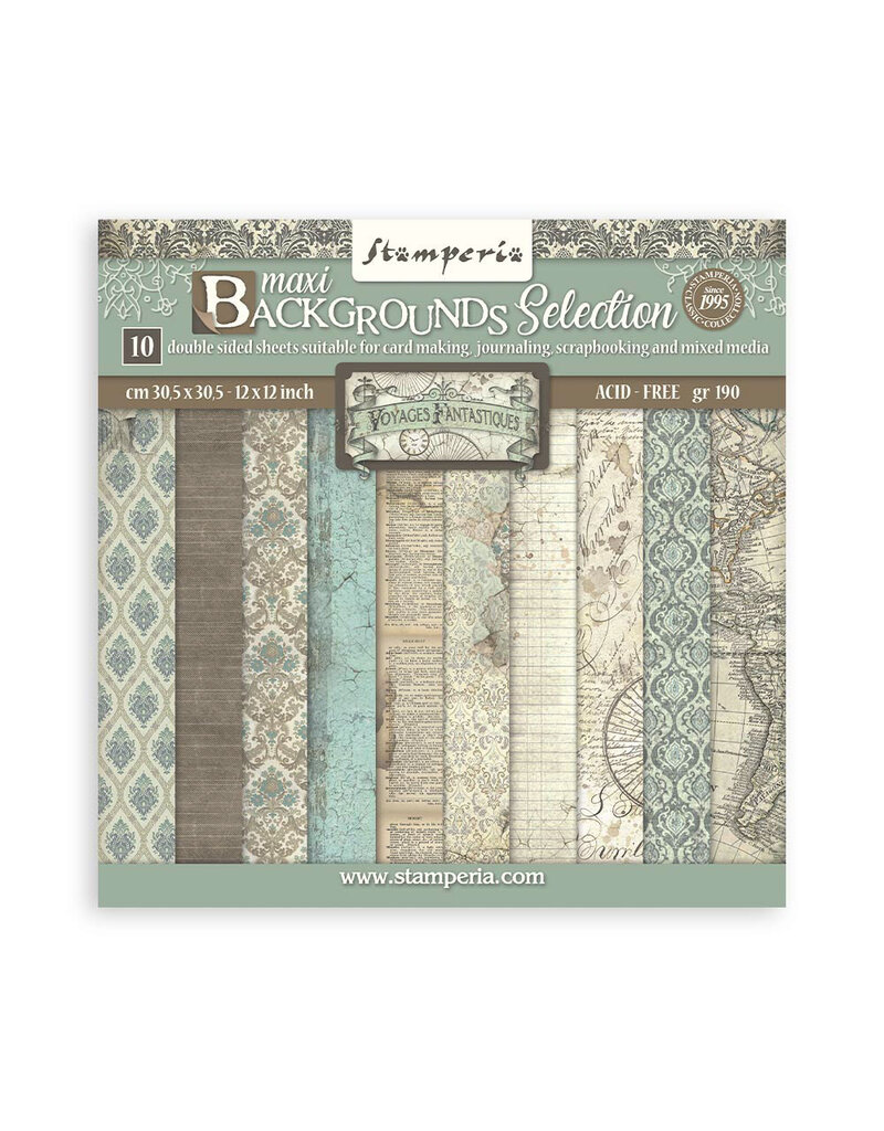 Stamperia Scrapbooking Pad 10 sheets cm 30,5x30,5 (12"x12") Maxi Background selection -  Voyages Fantastiques