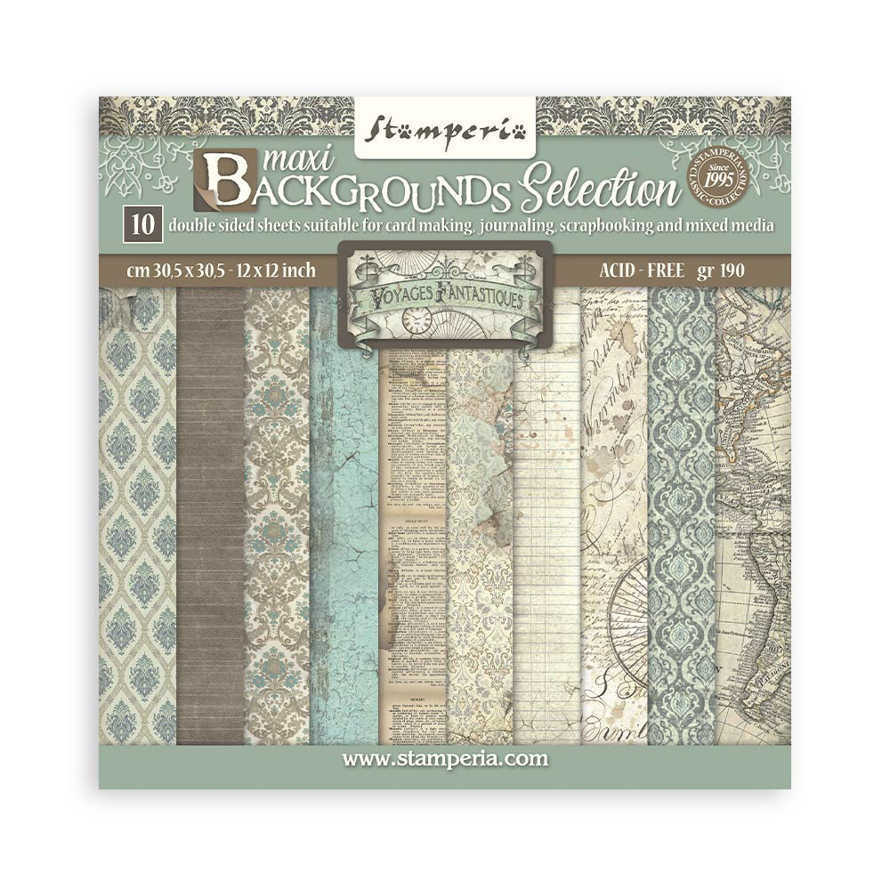 Stamperia Scrapbooking Pad 10 sheets cm 30,5x30,5 (12"x12") Maxi Background selection -  Voyages Fantastiques