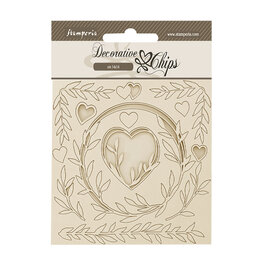 Stamperia Decorative chips cm 14x14 - Romance Forever hearts