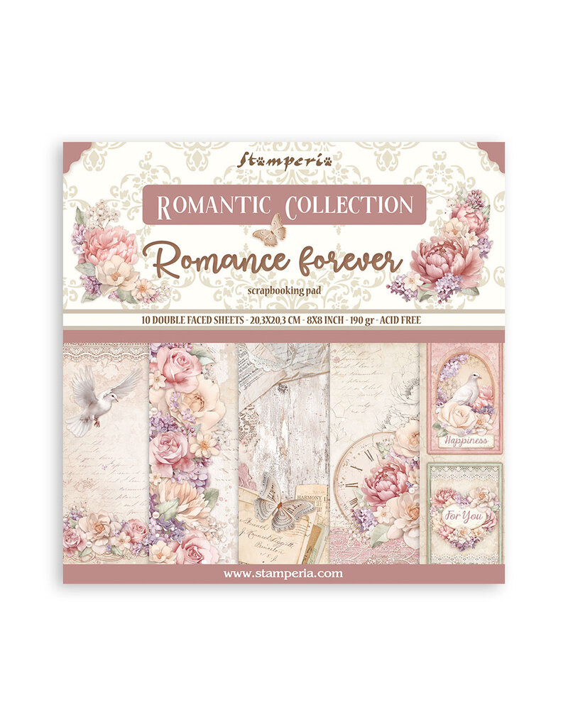 Stamperia Scrapbooking Small Pad 10 sheets cm 20,3X20,3 (8"X8") - Romance Forever