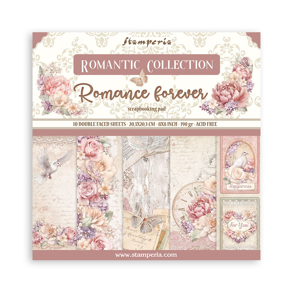 Stamperia Scrapbooking Small Pad 10 sheets cm 20,3X20,3 (8"X8") - Romance Forever