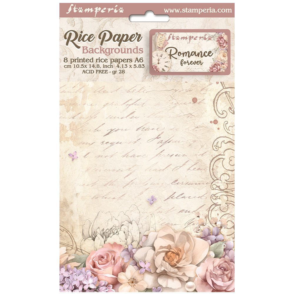 Stamperia Selection 8 Rice paper A6 backgrounds - Romance Forever