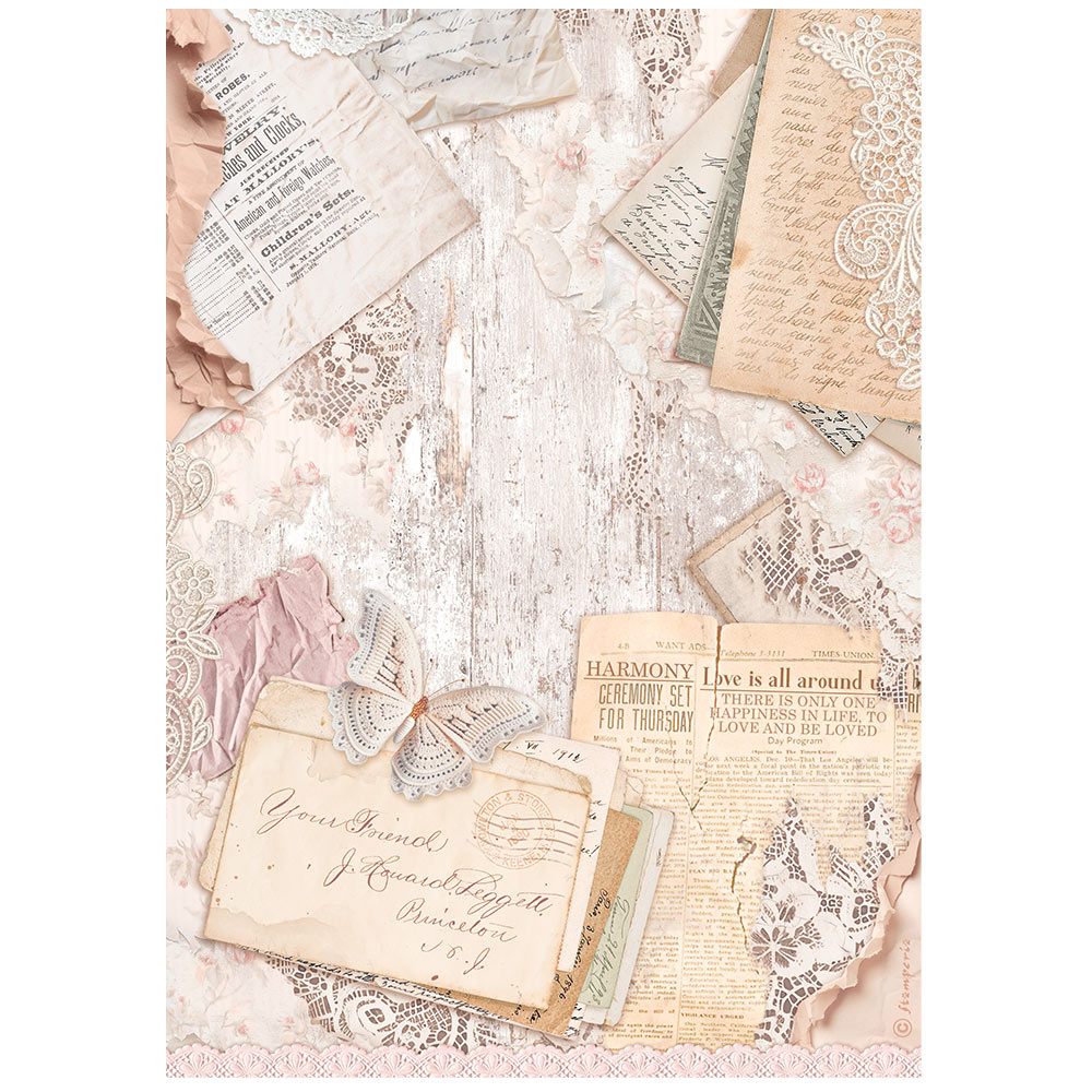 Stamperia A4 Rice paper packed - Romance Forever letters