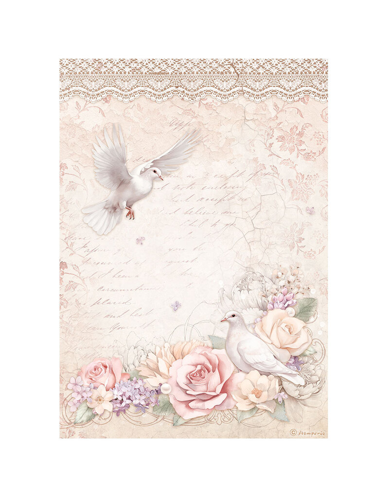 Stamperia A4 Rice paper packed - Romance Forever doves