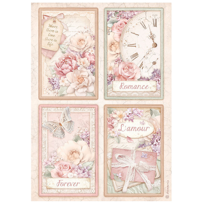 Stamperia A4 Rice paper packed - Romance Forever 4 cards