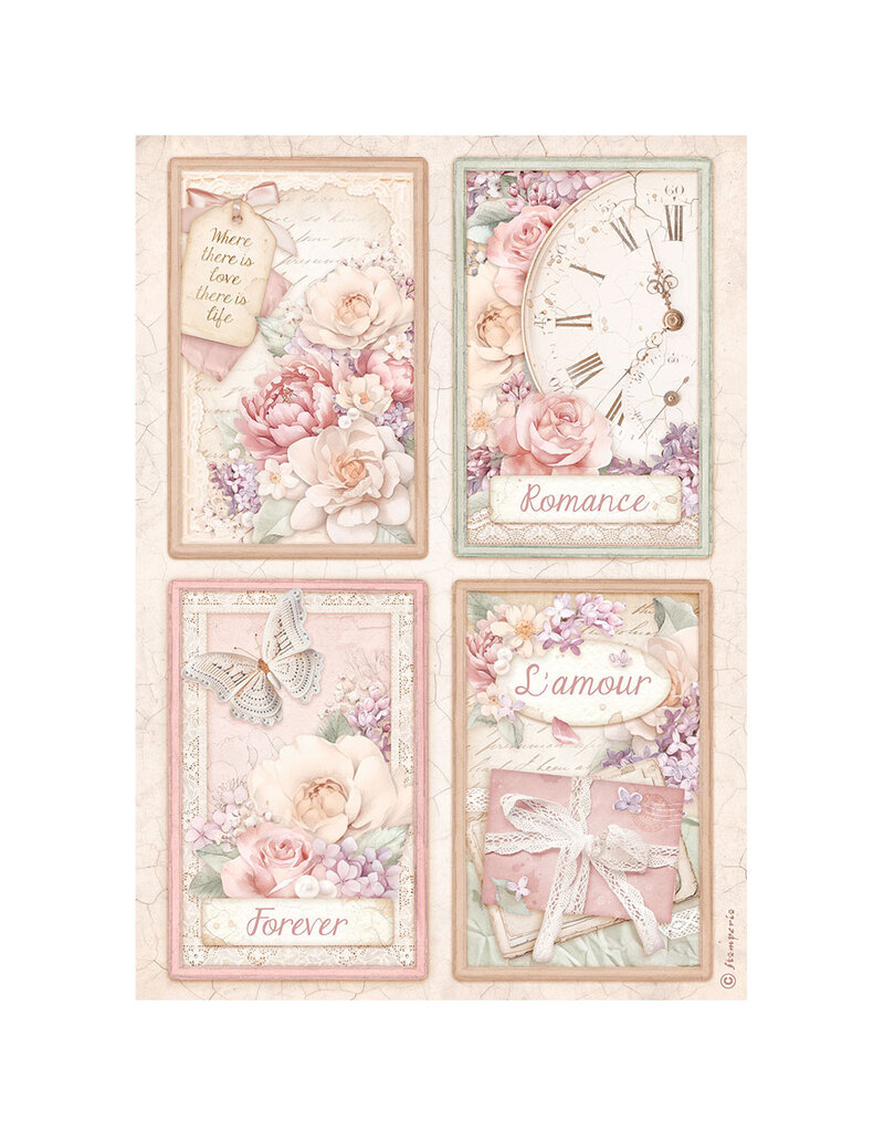 Stamperia A4 Rice paper packed - Romance Forever 4 cards