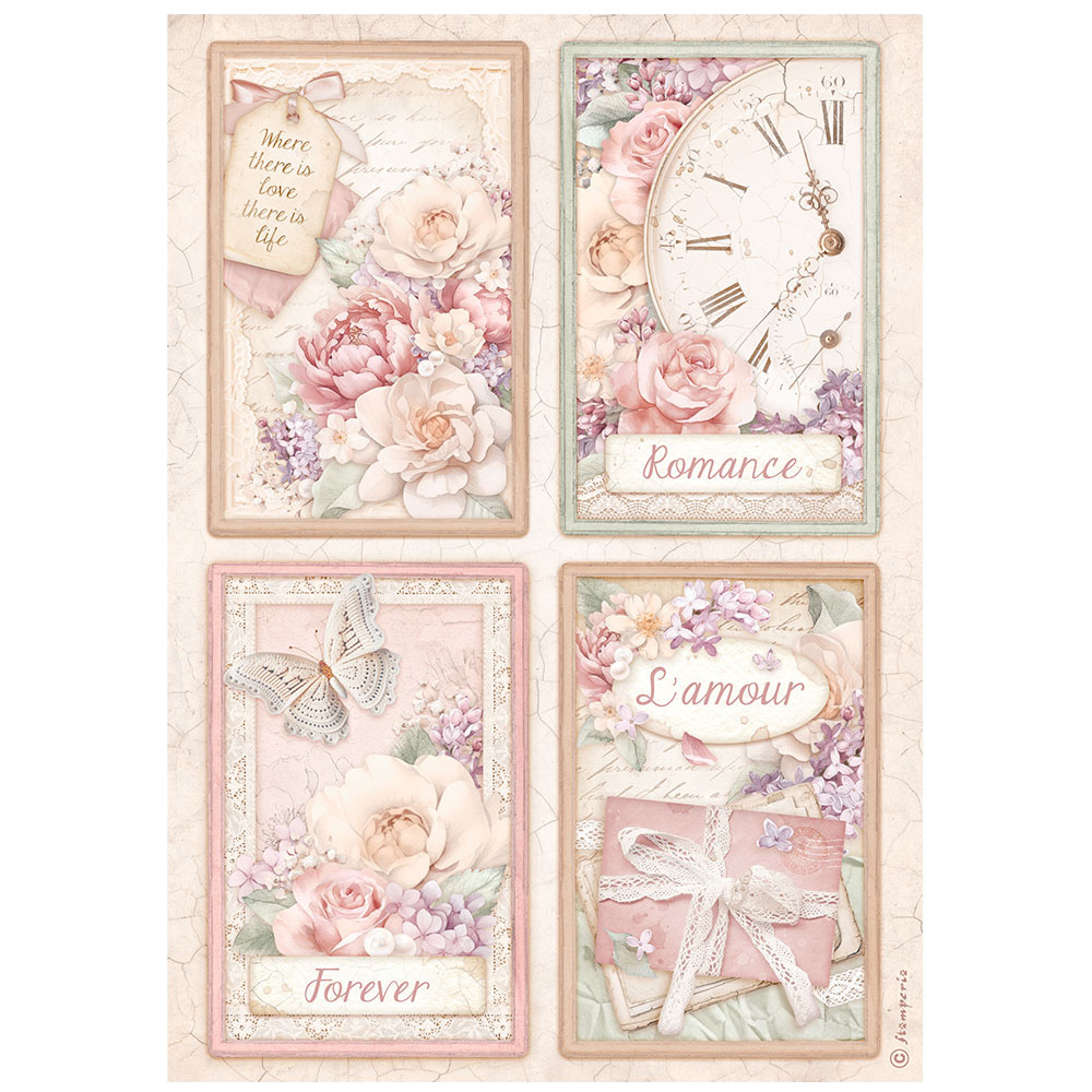 Stamperia A4 Rice paper packed - Romance Forever 4 cards