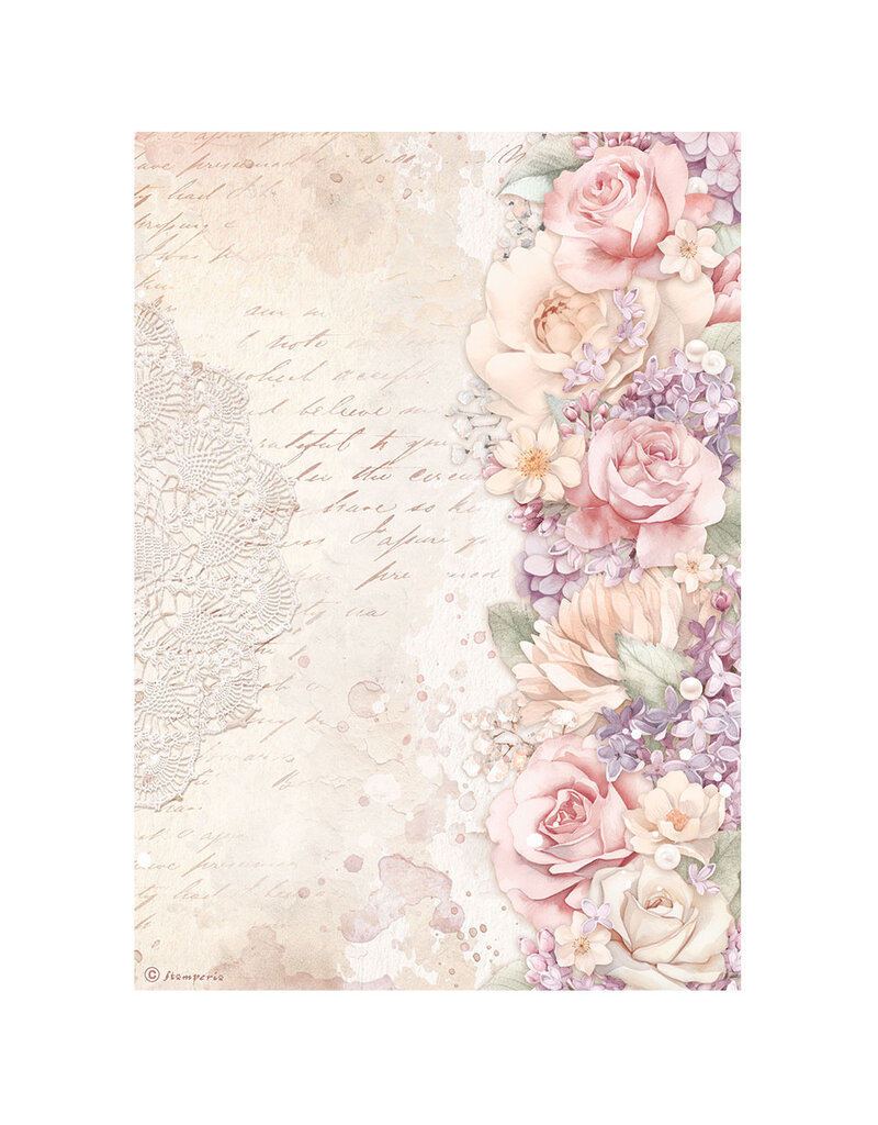 Stamperia A4 Rice paper packed - Romance Forever floral border