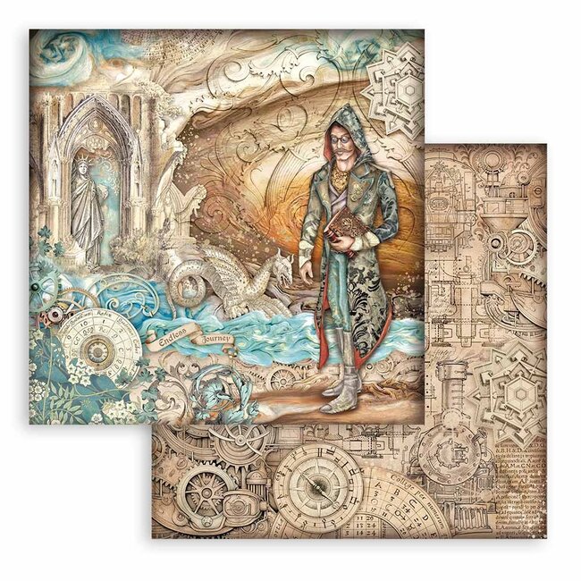 Stamperia Scrapbooking Small Pad 10 sheets cm 20,3X20,3 (8"X8") - Sir Vagabond in Fantasy World