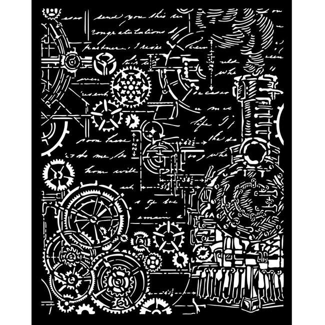 Stamperia Thick stencil cm 20X25 - Sir Vagabond in Fantasy World gears