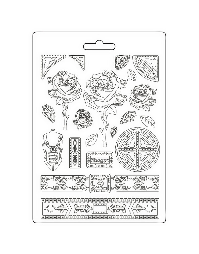 Stamperia Soft Mould A4 - Sir Vagabond in Fantasy World mechanical rose and borders