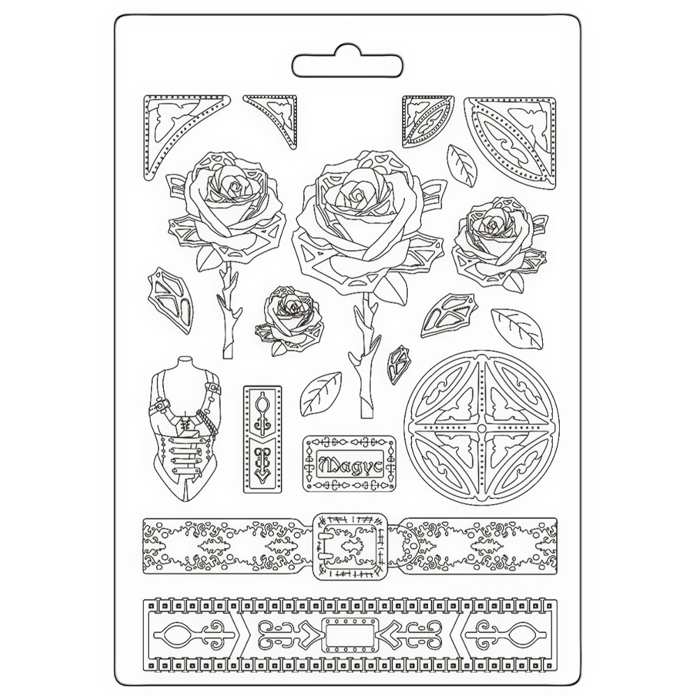 Stamperia Soft Mould A4 - Sir Vagabond in Fantasy World mechanical rose and borders
