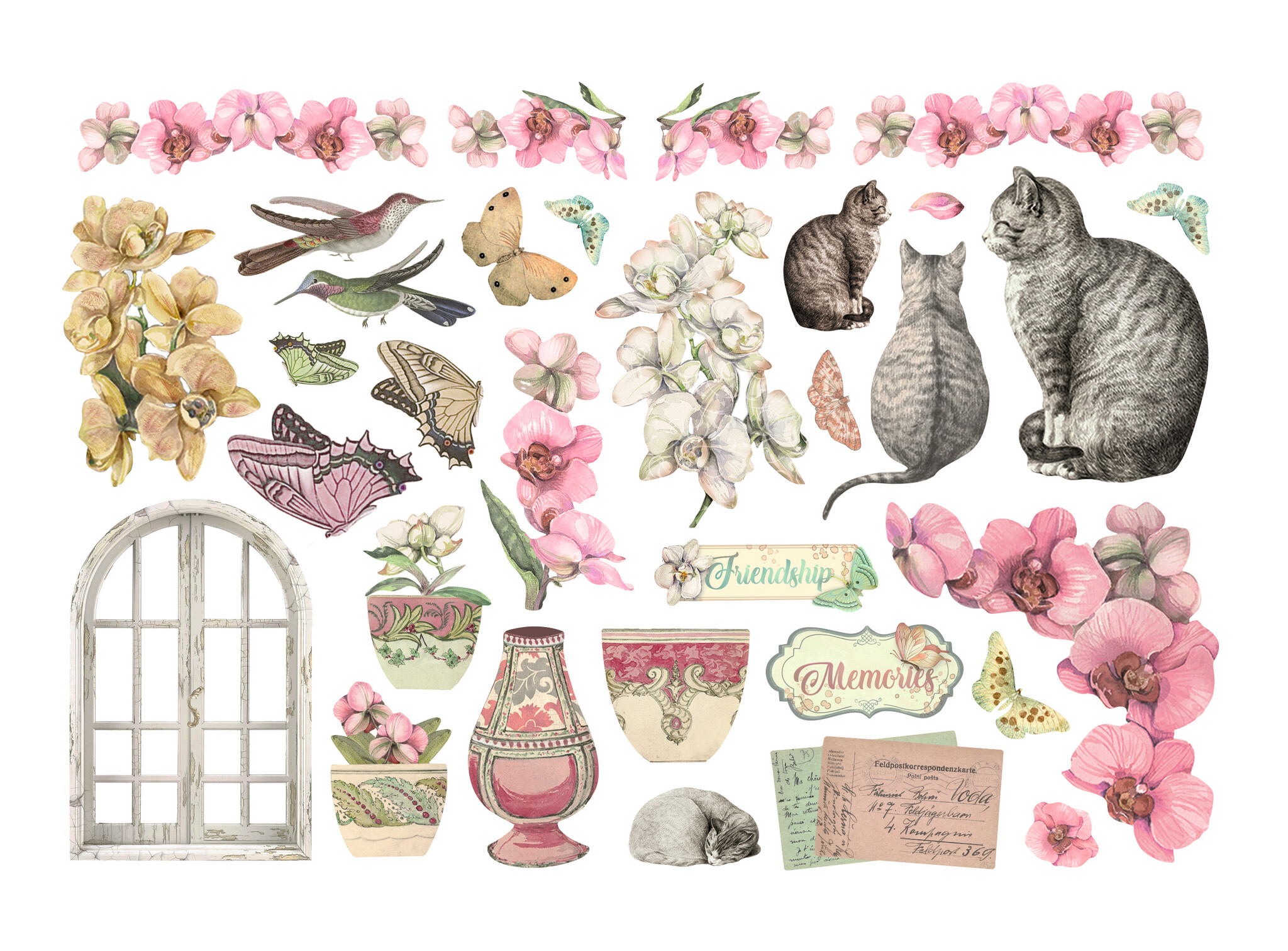 Stamperia Ephemera  - Orchids and Cats