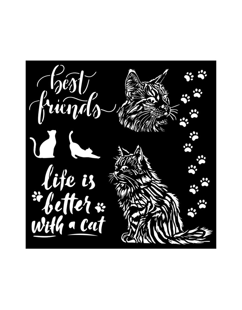 Stamperia Thick stencil cm 18X18 - Orchids and Cats Best friends