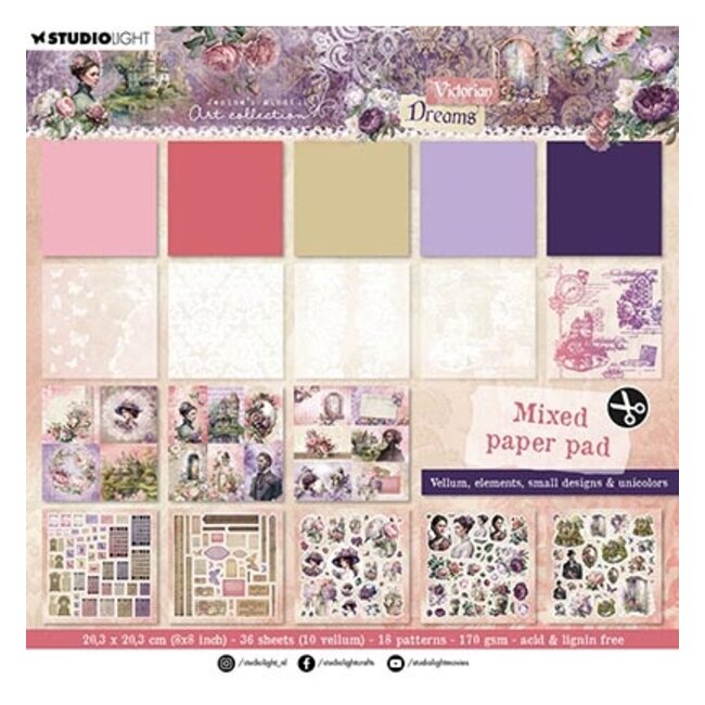Studio Light JMA Mixed Paper Pad Vellum, Unicolor and elements Victorian Dreams nr.140
