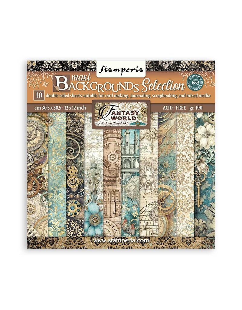 Stamperia Scrapbooking Pad 10 sheets cm 30,5x30,5 (12"x12") Maxi Background selection - Sir Vagabond in Fantasy World