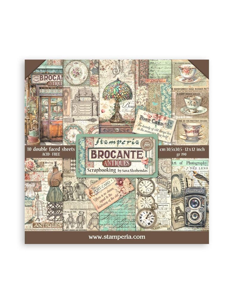 Stamperia Scrapbooking Pad 10 sheets cm 30,5x30,5 (12"x12") - Brocante Antiques