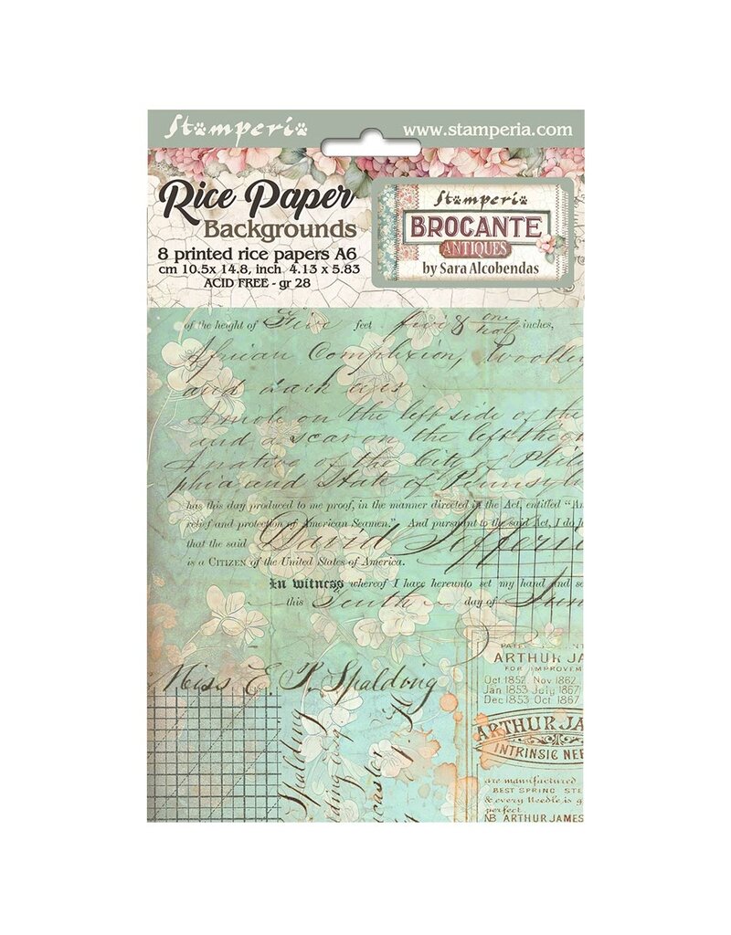 Stamperia Selection 8 Rice paper A6 backgrounds - Brocante Antiques