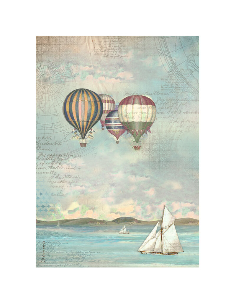 Stamperia A4 Rice paper packed - Sea Land balloons
