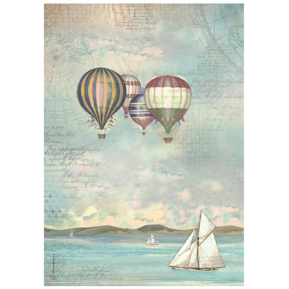 Stamperia A4 Rice paper packed - Sea Land balloons