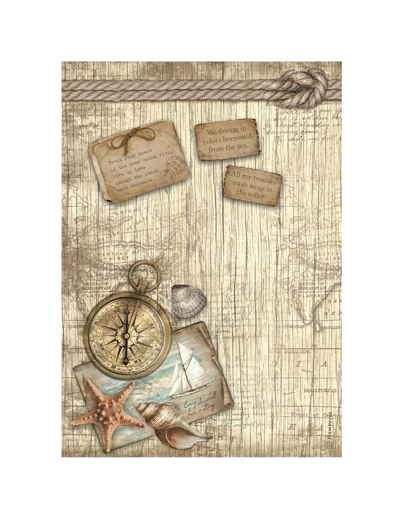Stamperia A4 Rice paper packed - Sea Land compass