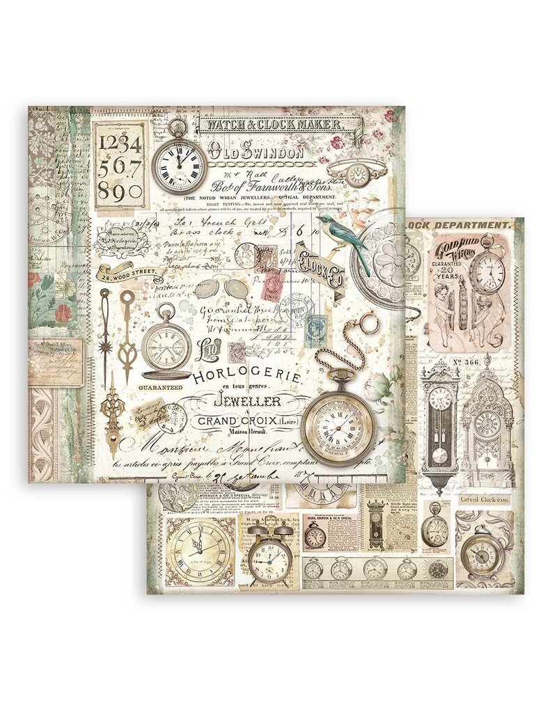 Stamperia Scrapbooking Double face sheet - Brocante Antiques clocks