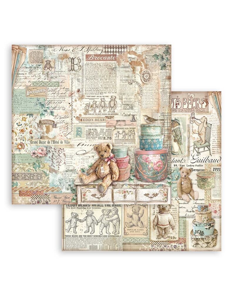 Stamperia Scrapbooking Double face sheet - Brocante Antiques teddy bear