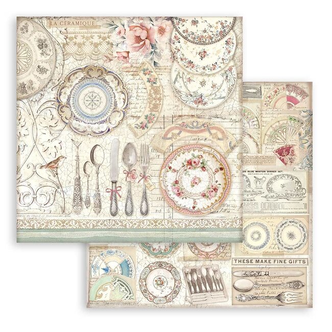 Stamperia Scrapbooking Double face sheet - Brocante Antiques ceramic plates