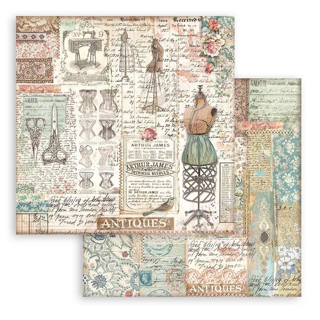 Stamperia Scrapbooking Small Pad 10 sheets cm 20,3X20,3 (8"X8") - Brocante Antiques
