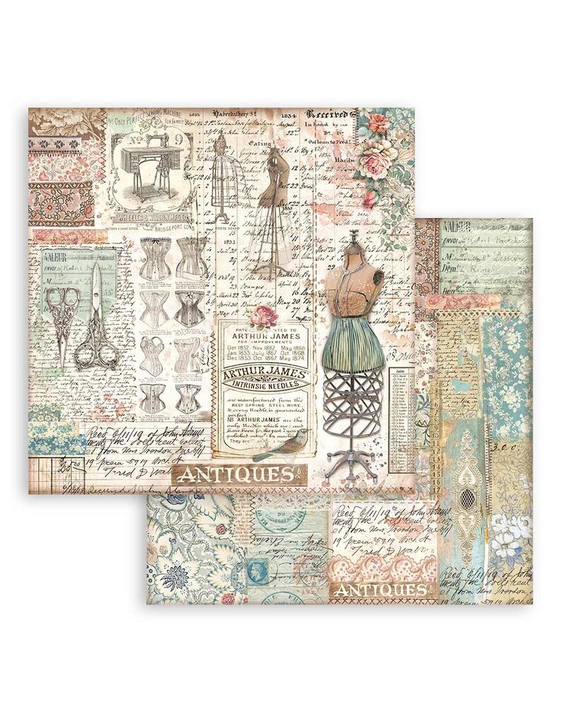 Stamperia Scrapbooking Small Pad 10 sheets cm 20,3X20,3 (8"X8") - Brocante Antiques