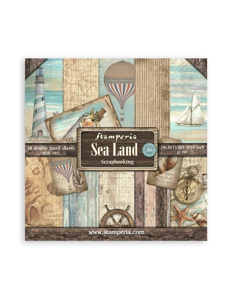 Stamperia Scrapbooking Small Pad 10 sheets cm 20,3X20,3 (8"X8") - Sea Land