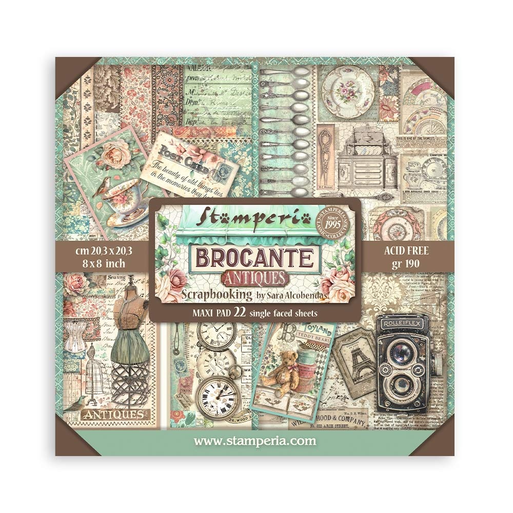 Stamperia Scrapbooking Pad 22 sheets cm 20,3X20,3 (8"X8") Single Face Brocante Antiques