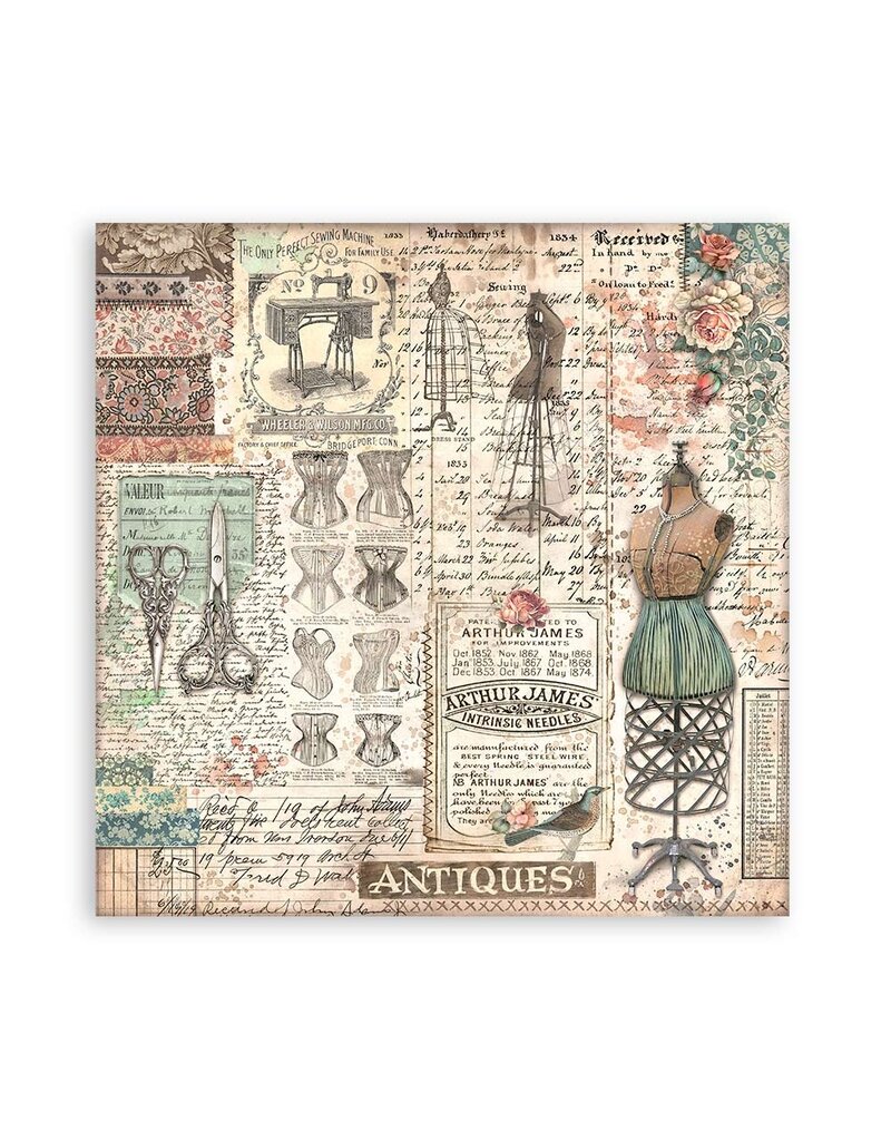 Stamperia Scrapbooking Pad 22 sheets cm 20,3X20,3 (8"X8") Single Face Brocante Antiques