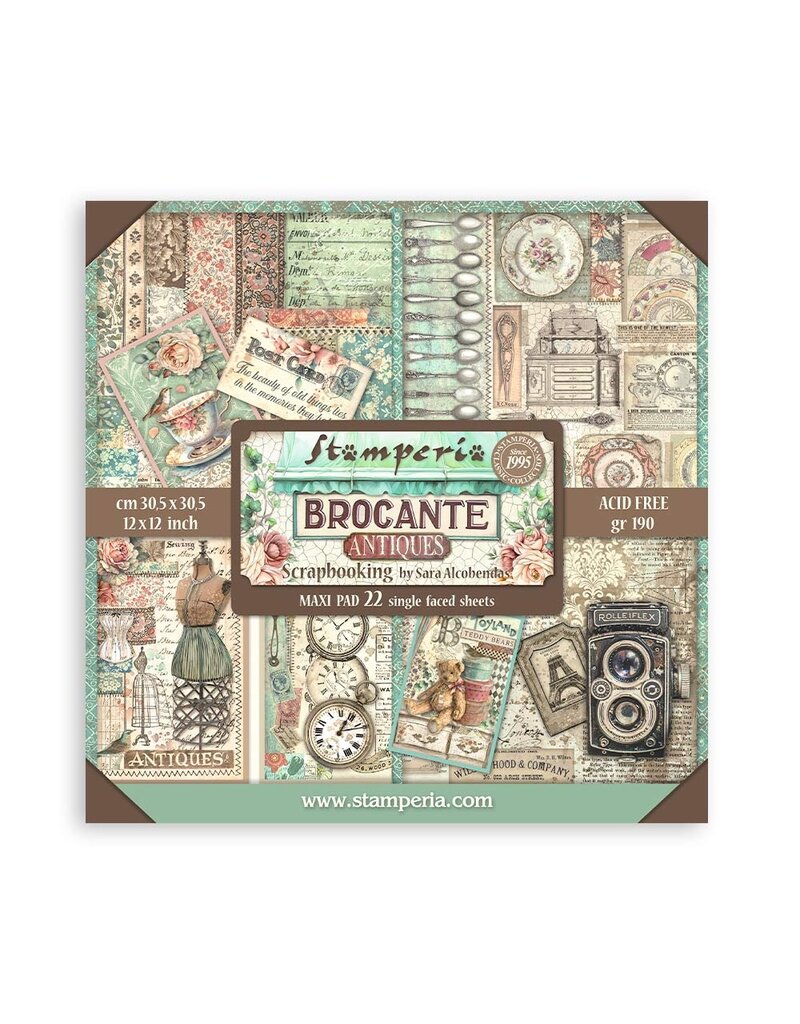 Stamperia Scrapbooking Pad 22 sheets cm 30,5x30,5 (12"x12") Single face - Brocante Antiques