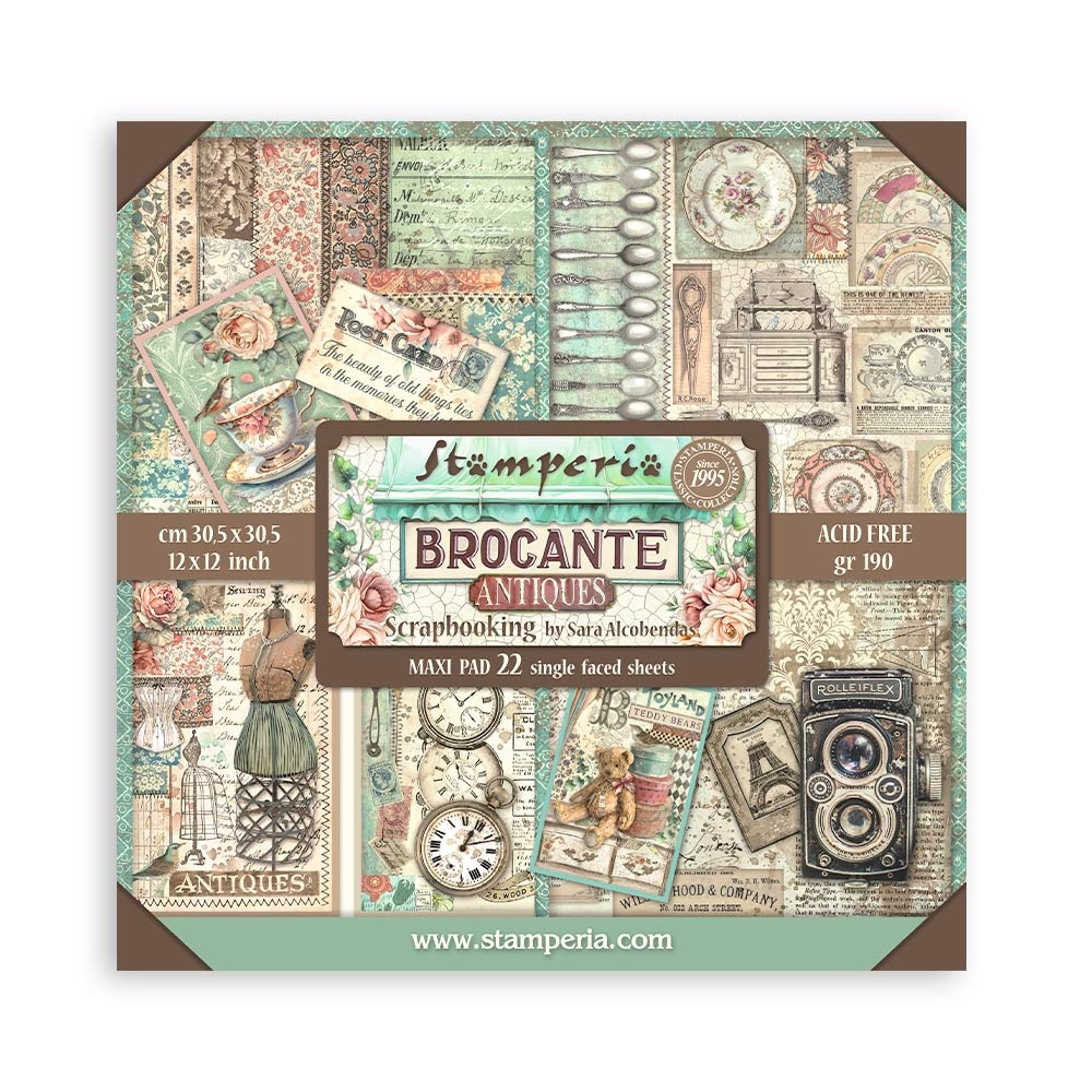 Stamperia Scrapbooking Pad 22 sheets cm 30,5x30,5 (12"x12") Single face - Brocante Antiques