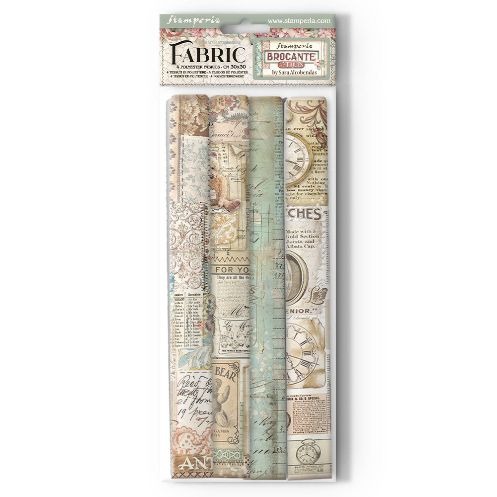 Stamperia Pack 4 sheets fabric cm 30x30 - Brocante Antiques