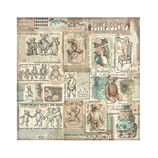 Stamperia Pack 4 sheets fabric cm 30x30 - Brocante Antiques