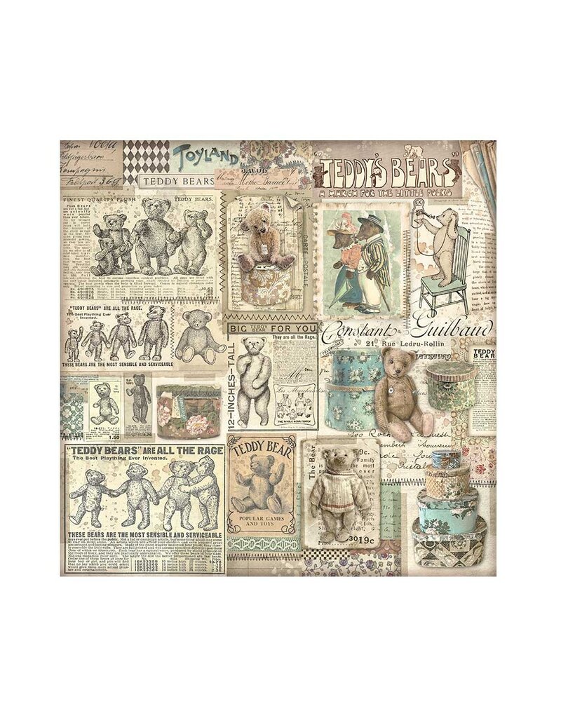 Stamperia Pack 4 sheets fabric cm 30x30 - Brocante Antiques