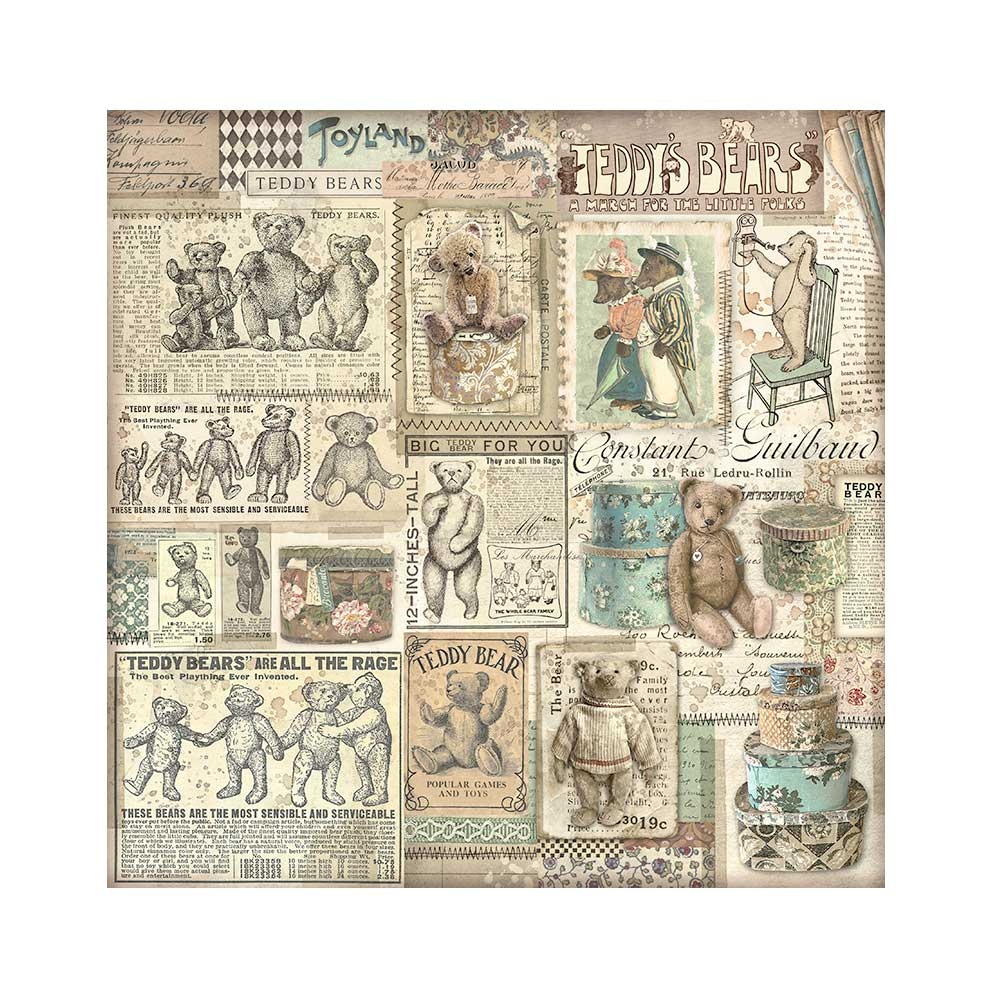 Stamperia Pack 4 sheets fabric cm 30x30 - Brocante Antiques