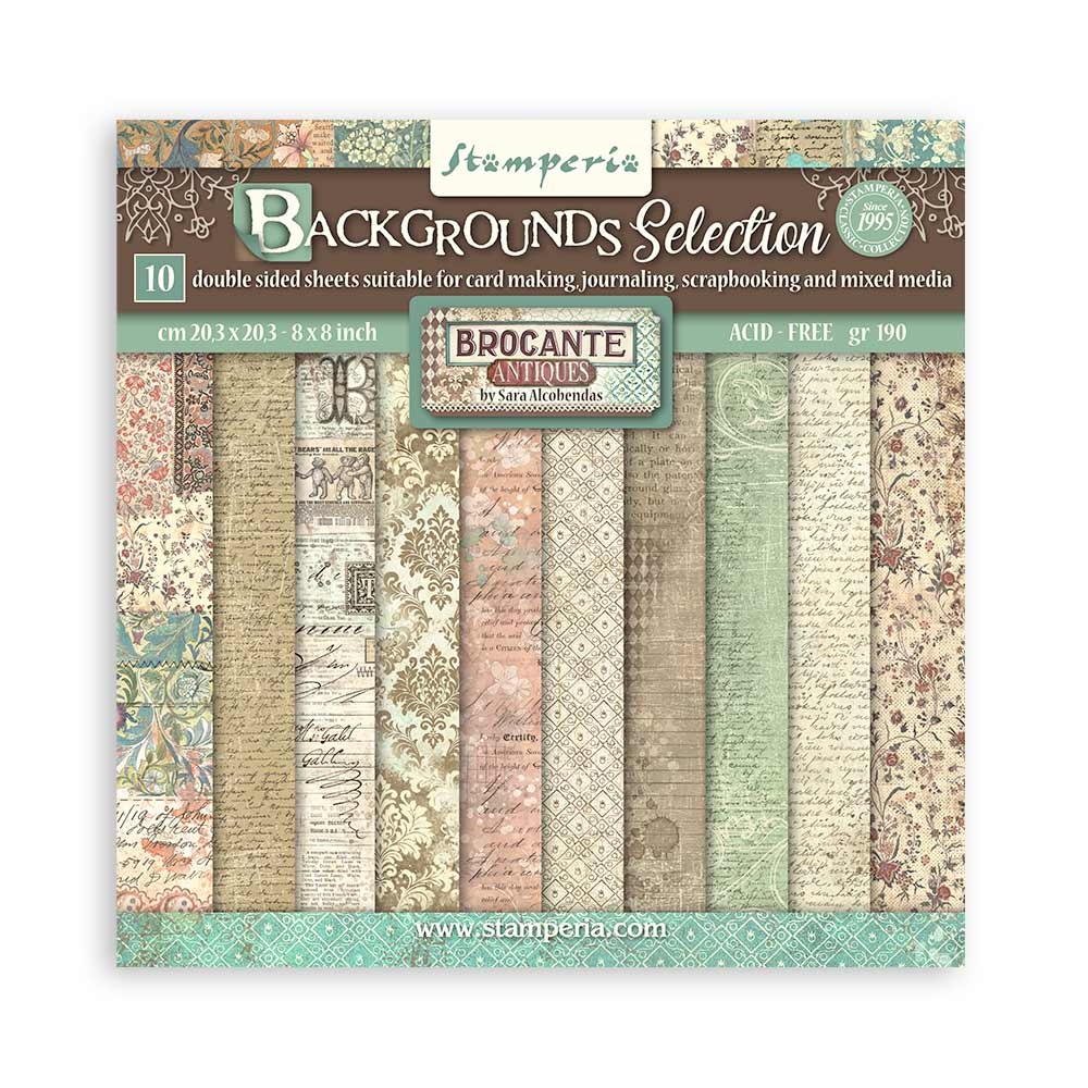 Stamperia Scrapbooking Small Pad 10 sheets cm 20,3X20,3 (8"X8") Backgrounds Selection - Brocante Antiques